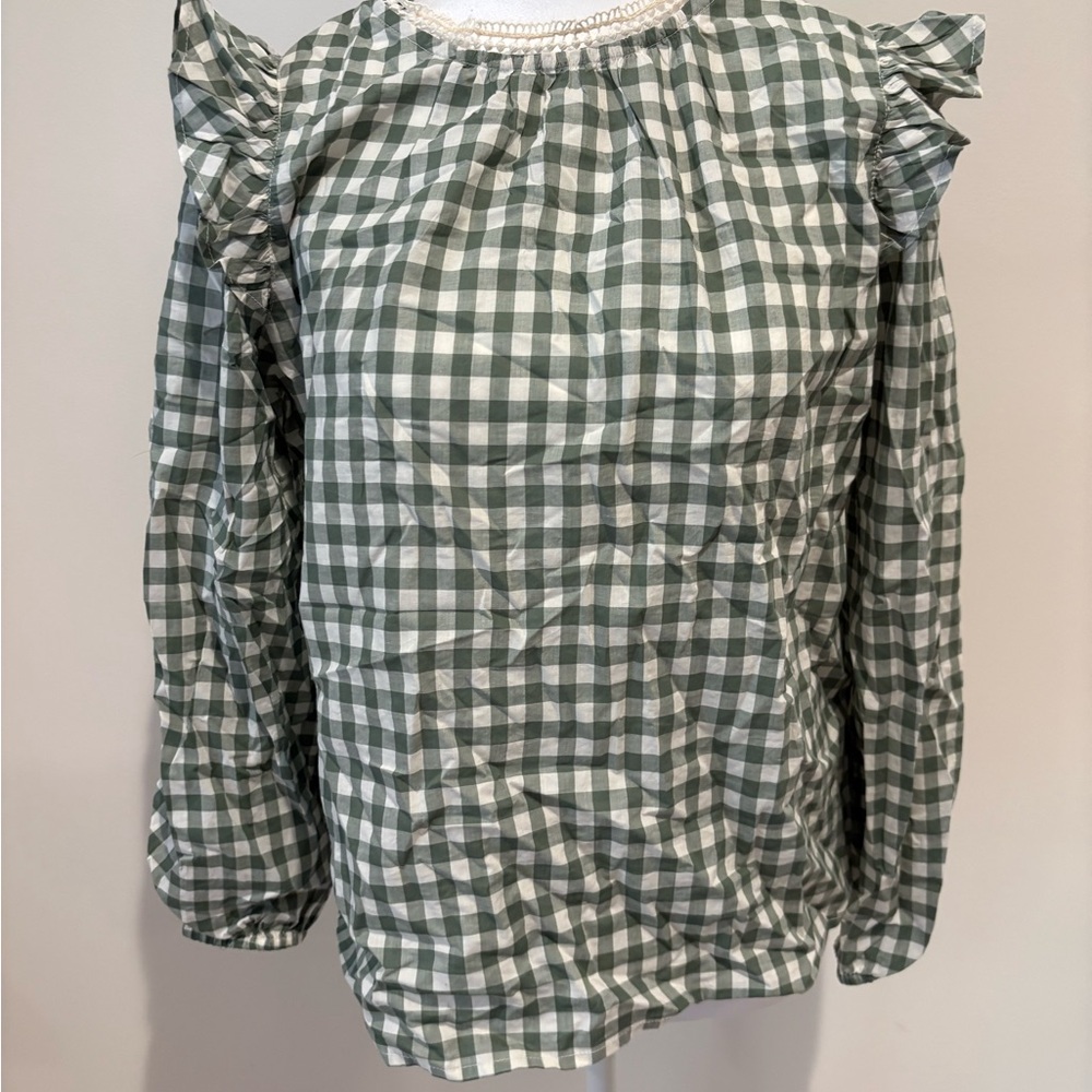 J. Crew Green Checkered Blouse